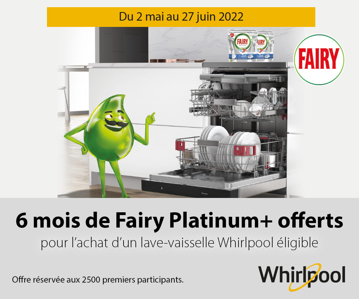 Whirlpool : 6 mois de Fairy platinum+ offerts